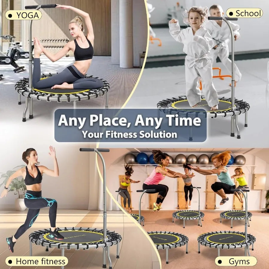 Foldable Mini Trampoline Rebounder With Adjustable T Bar Handle