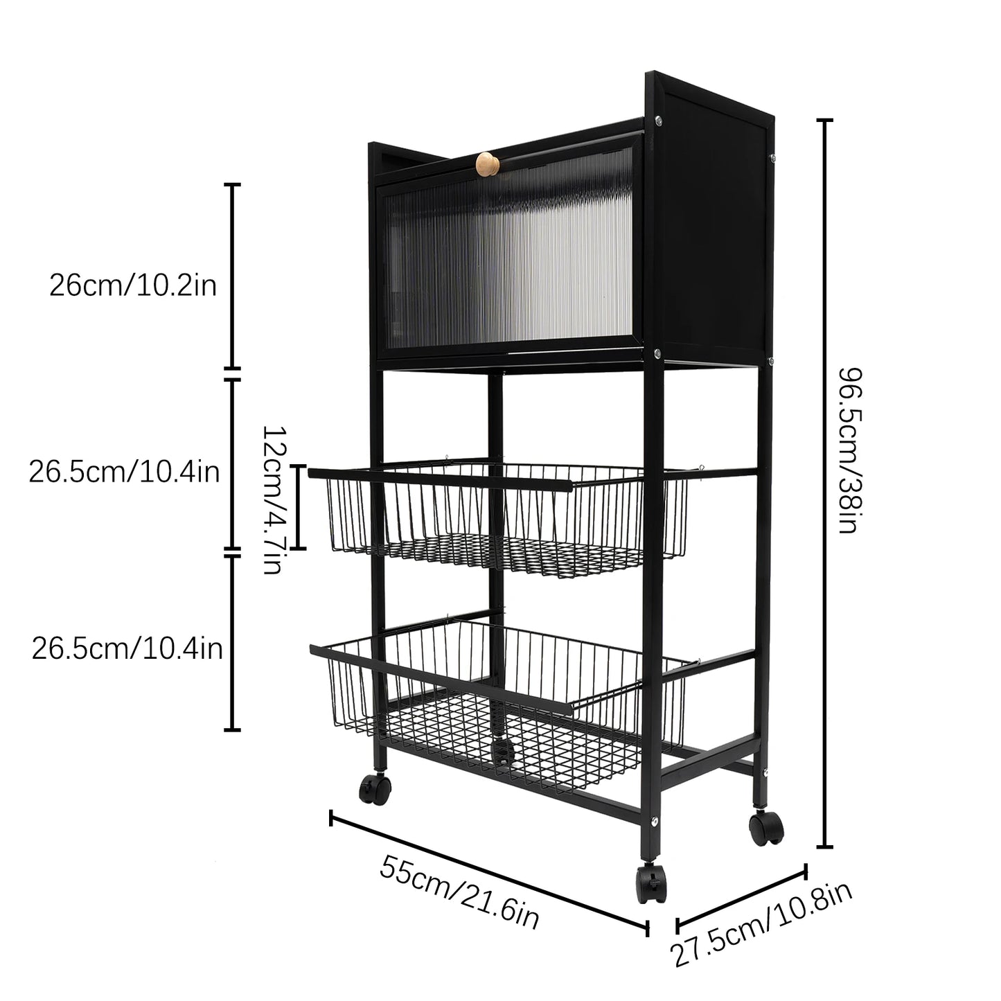 Four-Storey Kitchen Storage Rack With Brake Casters For Organization