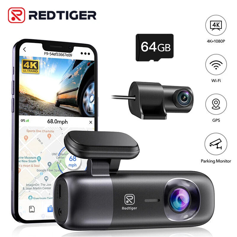 Redtiger F9 Dash Cam 4K Front and Rear WiFi GPS Parking Night Vision