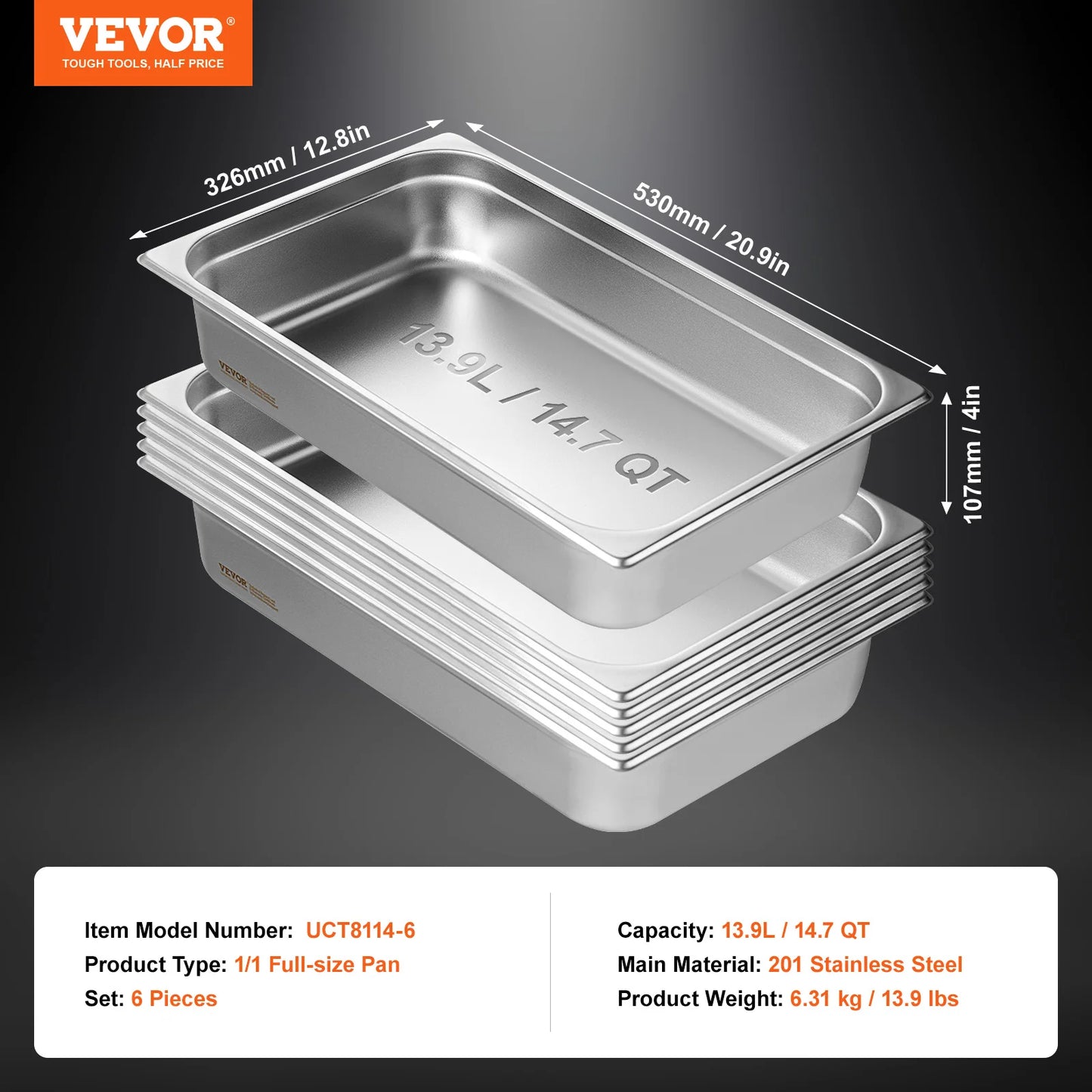 SucceBuyBuffet Chafing Dishes 8.5L-20L Gastronorm Pans Steam Table Pans Tray Stainless Steel Food Container for Party BBQ Baking