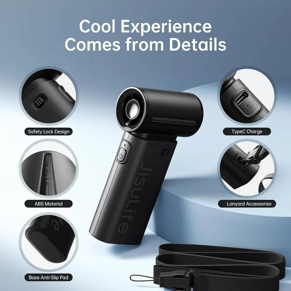 High-Speed Portable Fan with 18H Battery Life, 5 Adjustable Speeds, 5000mAh, Compact Design for Outdoor and Travel Use - Black