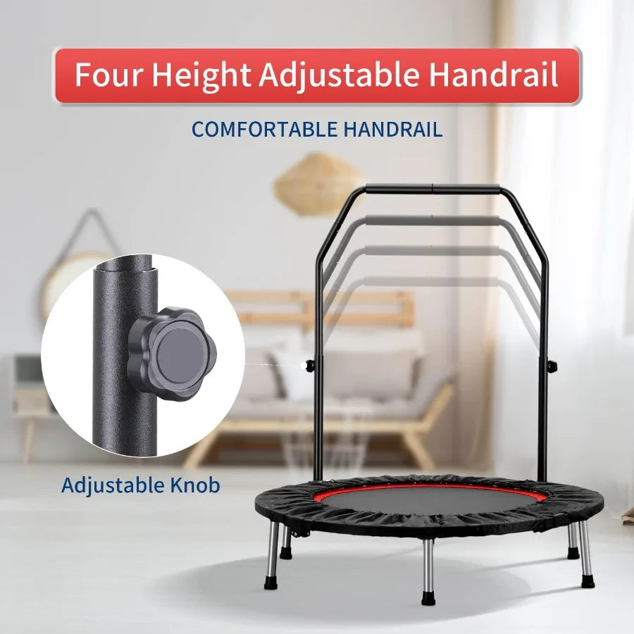 Mini Trampoline Rebounder Foldable With Adjustable Handle Bar 330Lb Capacity