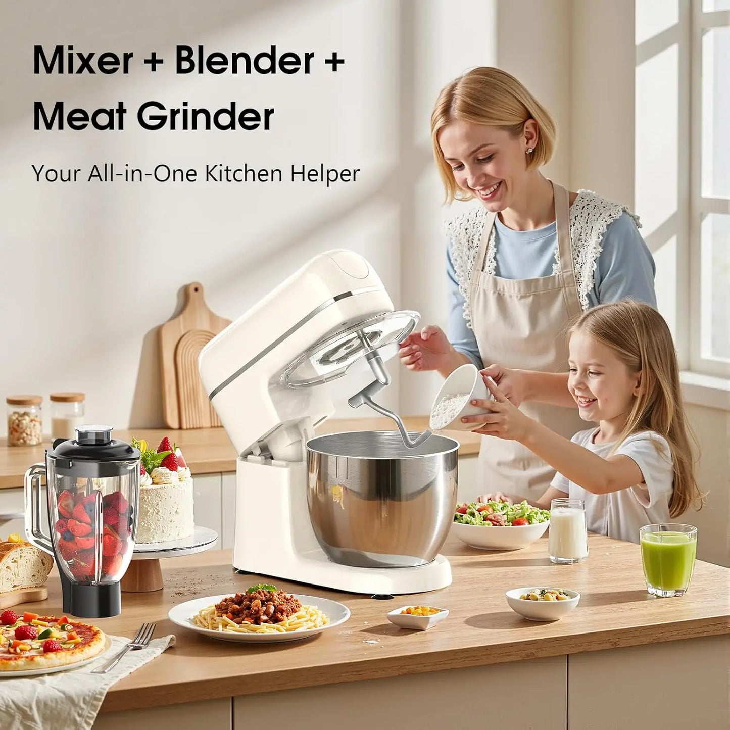 7-In-1 Kitchen Mixer With Blender Meat Grinder And Dough Hook