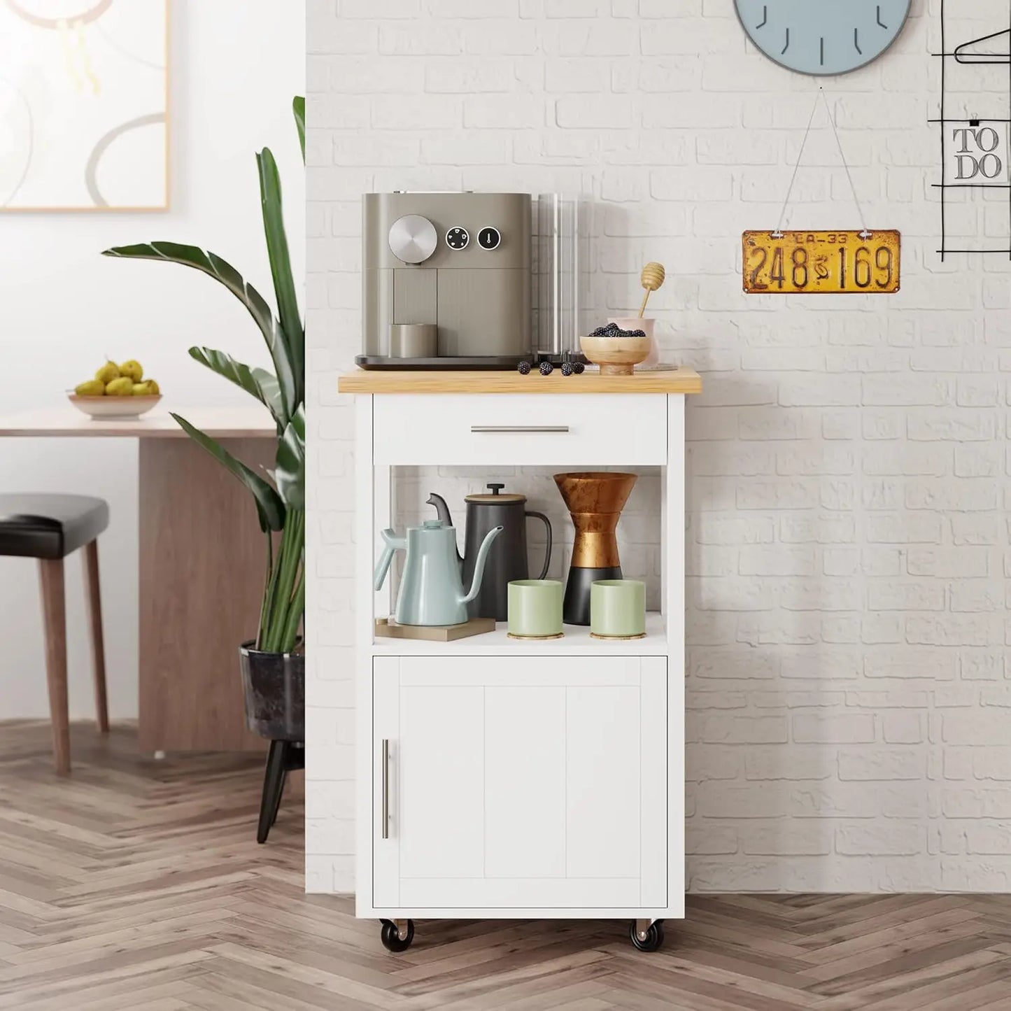 Rolling Kitchen Island Cart With Storage Cabinet And Drawer