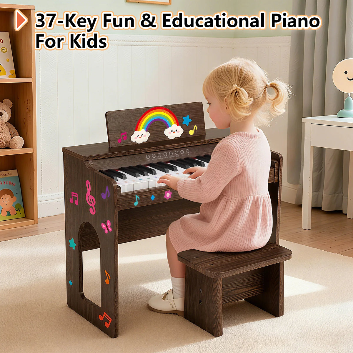 Mustar Digital Piano Keyboard Set With Bench And Educational Accessories