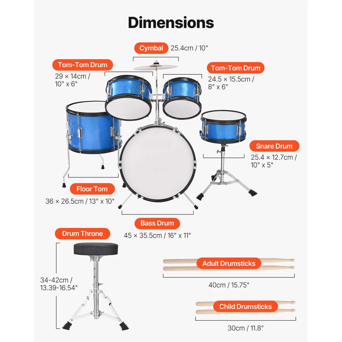 SucceBuy Kids Drum Set With Adjustable Throne And Cymbal