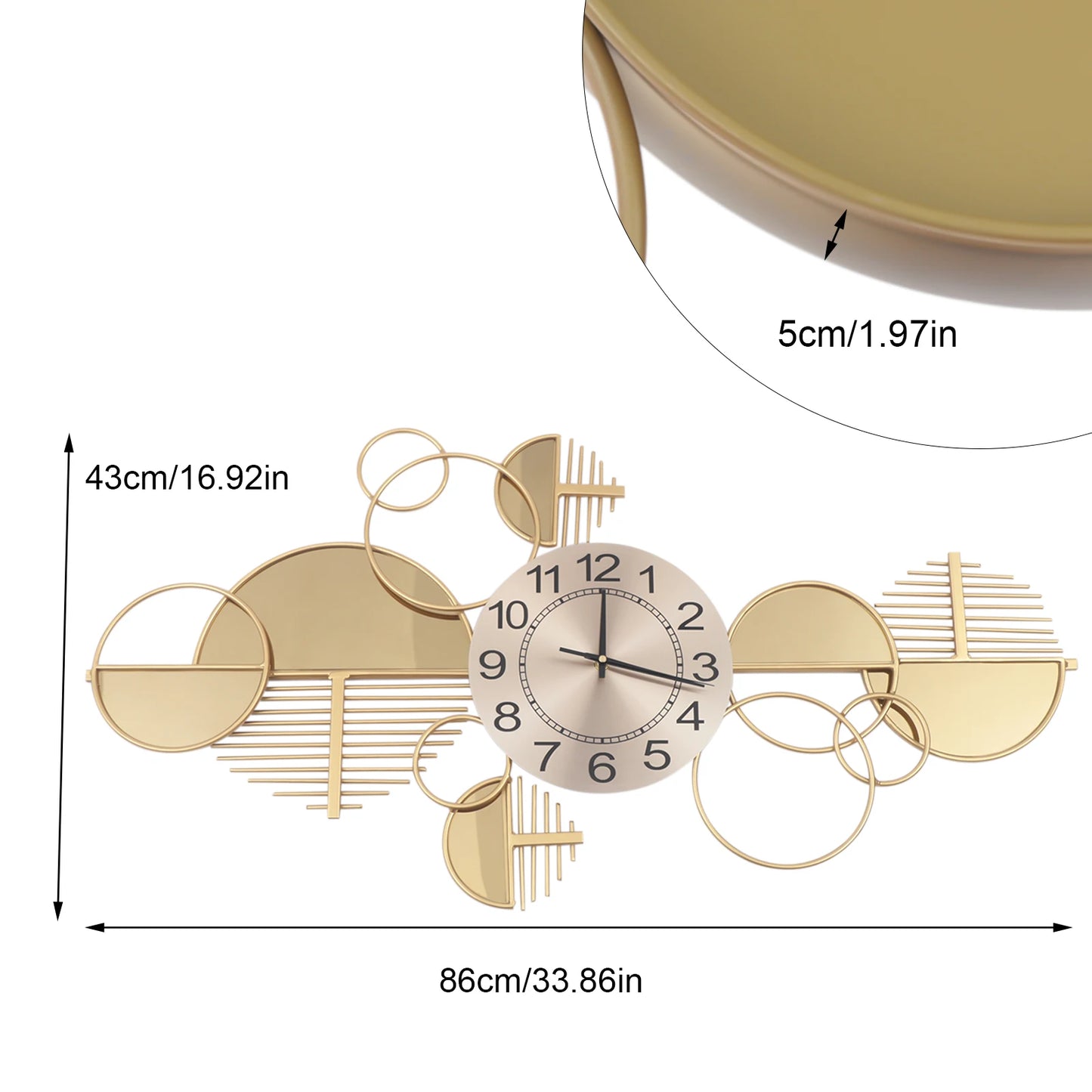 Creative Modern Metal Wall Clock Battery Operated Silent Minimalist Gold