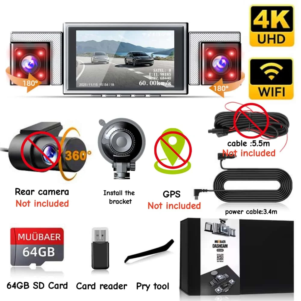 MUÜBAER 4K 360 Dashboard Cam With GPS And WiFi Pro