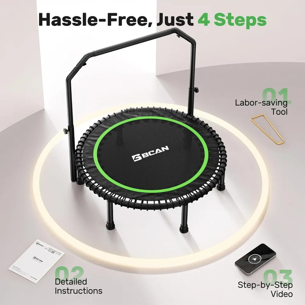 BCAN Mini Rebounder Trampoline With Bar For Adult Fitness