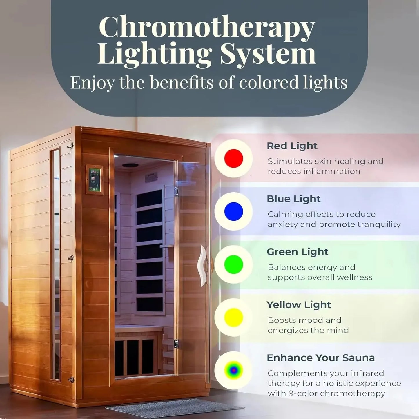 Two Person Low EMF Far Infrared Sauna With Red Light Therapy