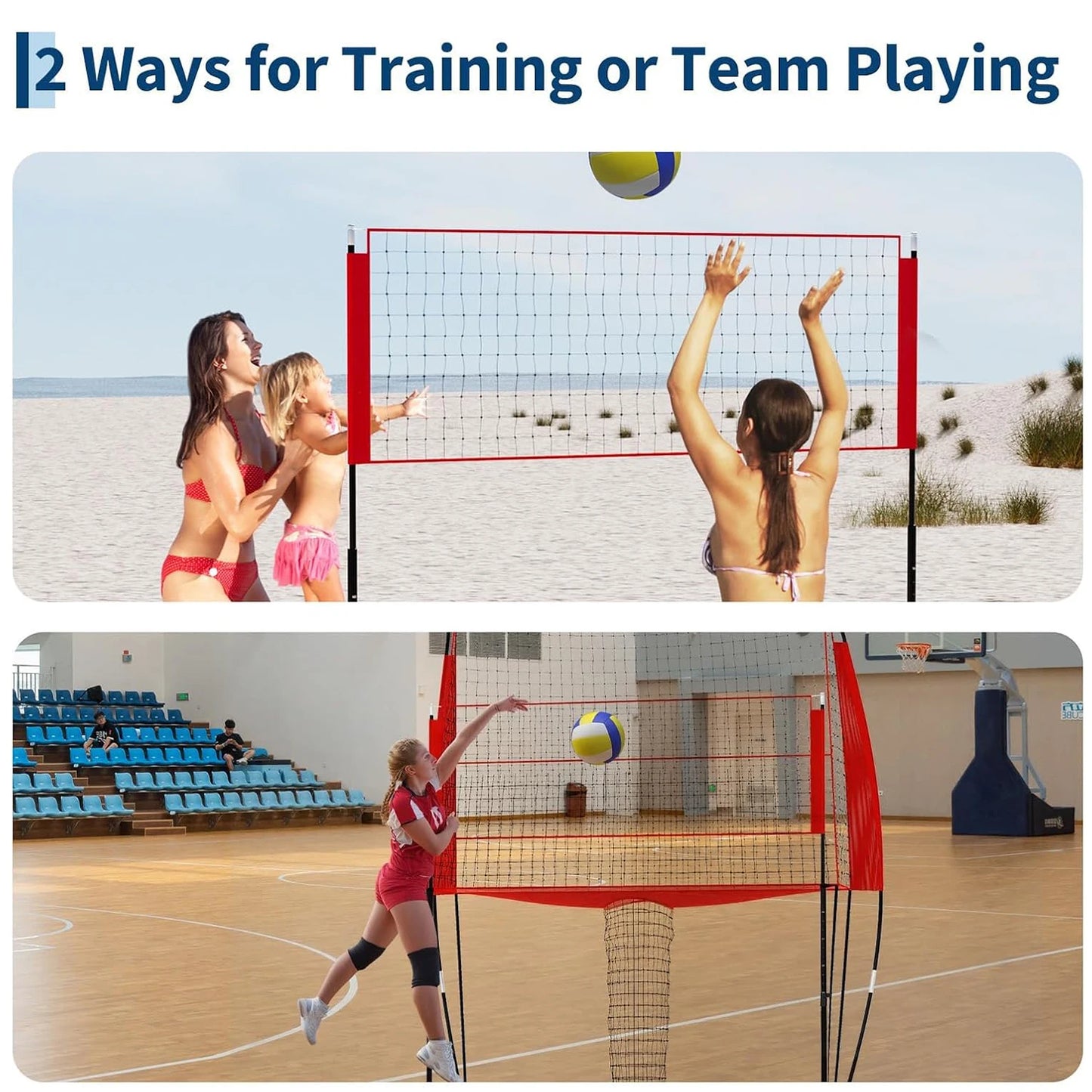 8x11 Ft Volleyball Practice Net,Height Adjustable Volleyball Training Equipment,Portable Volleyball Net with Carry Bag