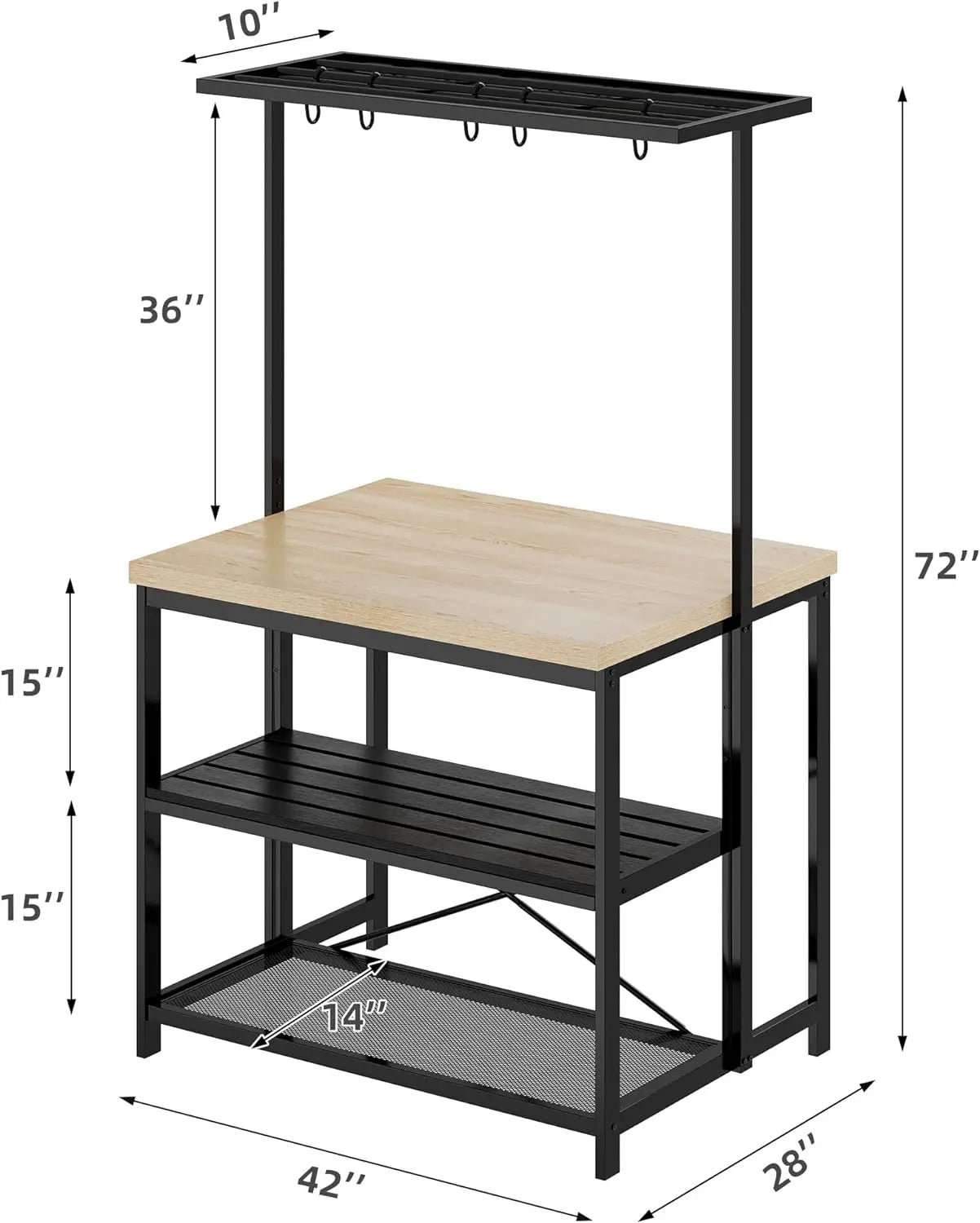 HiMISSH Kitchen Island With Storage And Power Outlet 3 Tier Bar Table