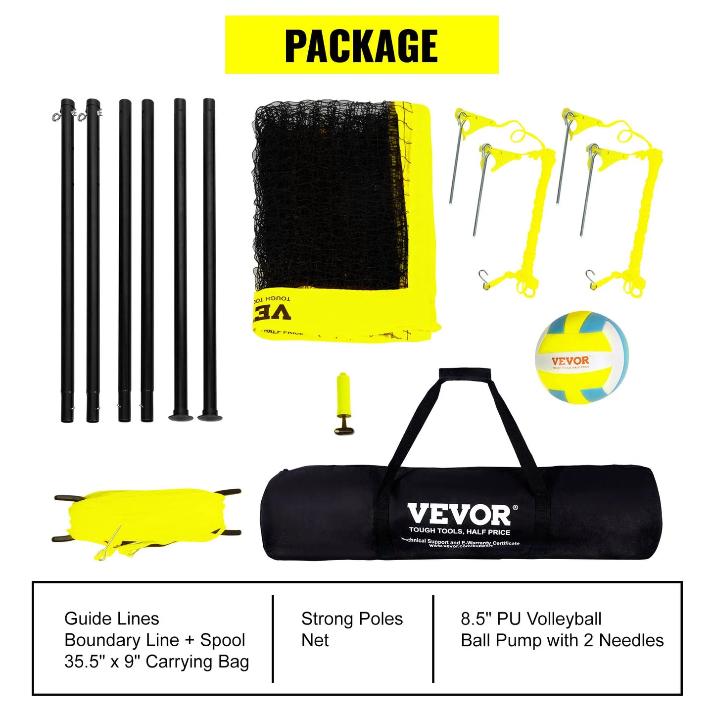 SucceBuy 1.25-1.75inch Portable Volleyball Net System Adjustable Height Aluminum Poles Volleyball Set w/ Pump Carrying Bag