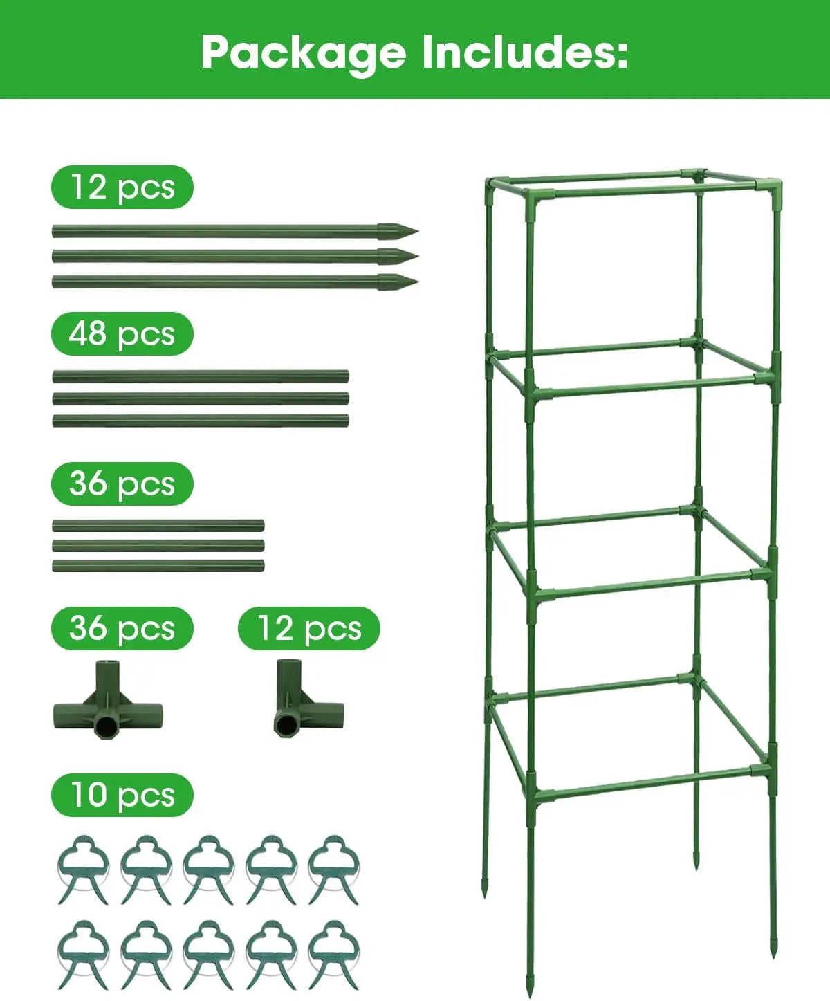 Six-Pack Square Tomato Cages, Adjustable Plant Trellis