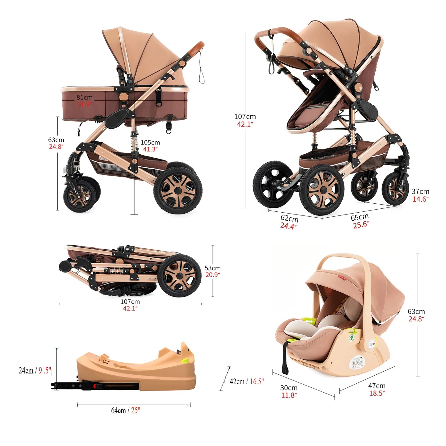 SteAnny Infant Car Seat Travel System 3-in-1 Stroller
