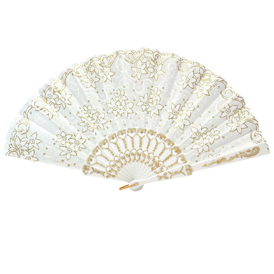 Assorted Spanish Style Folding Fans 12 Pack Glitter Floral Pattern