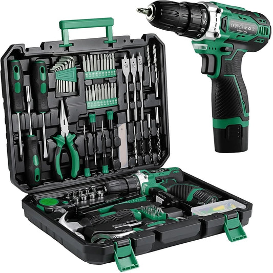 TLGREENDIY 138 Piece Power Tool Set With 12V Cordless Drill Kit