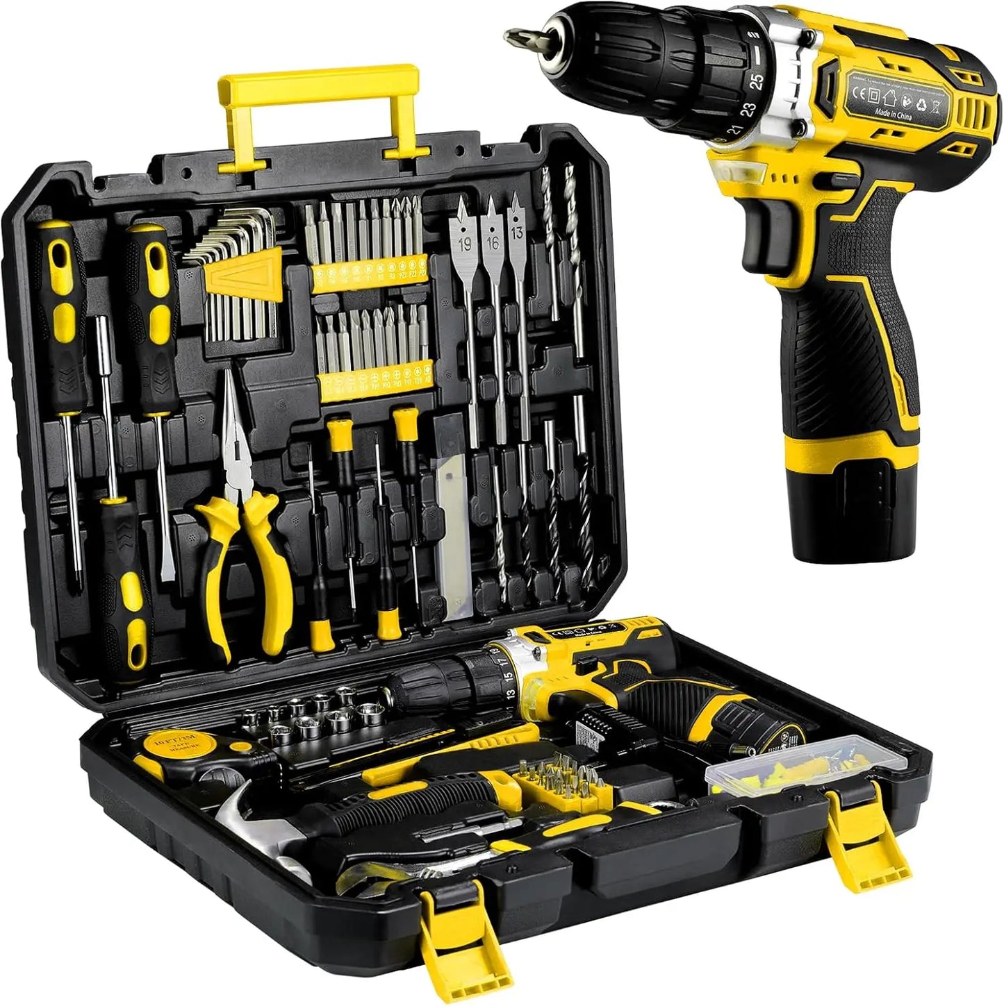 TLGREENDIY 138 Piece Power Tool Set With 12V Cordless Drill Kit