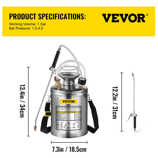 Hand Powered Stainless Steel Sprayer For Garden And Lawn Cleaning