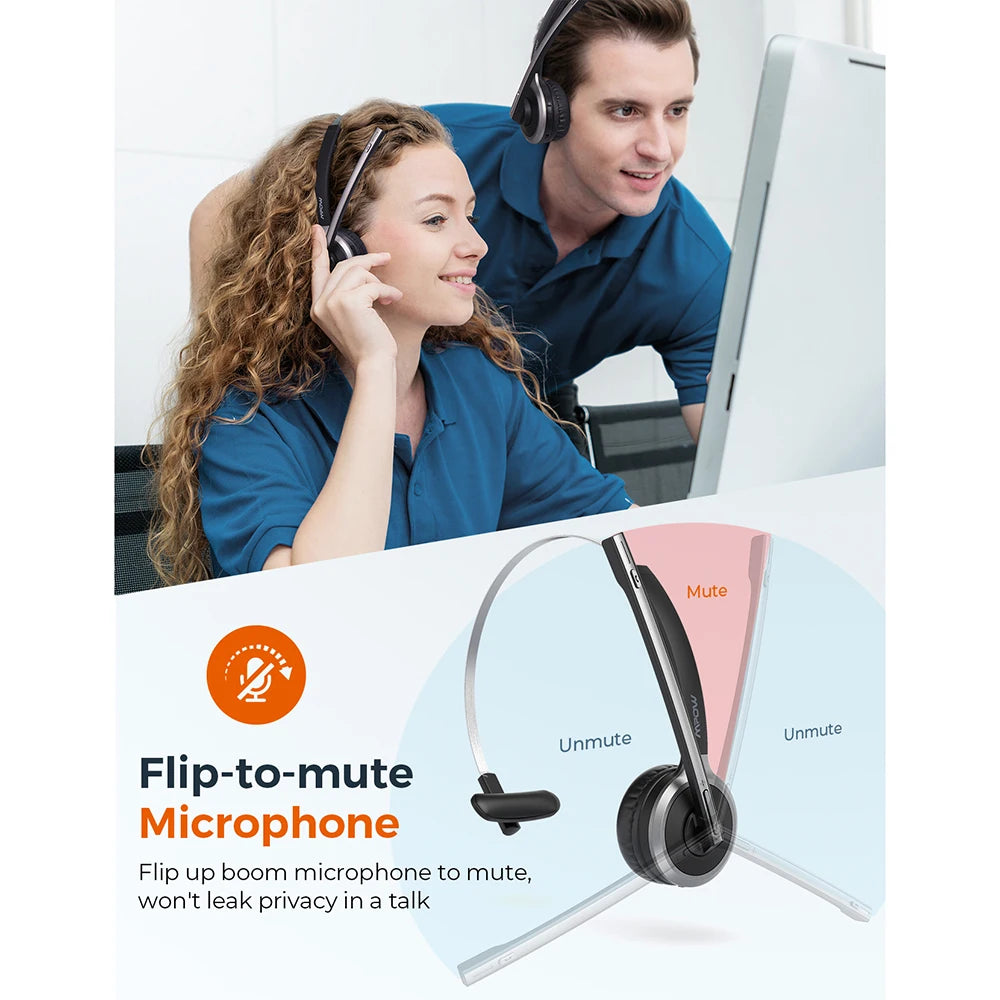 MPOW M5 Pro Bluetooth Headphones With Mic For PC Office