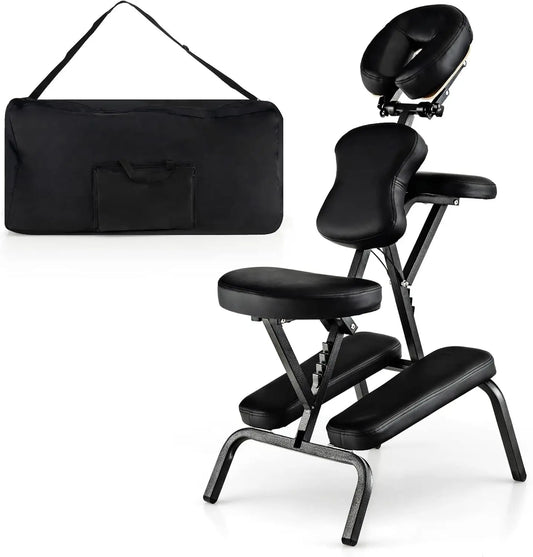 Foldable Tattoo Therapy Chair 4 Inches Thickness Sponge Face Cradle Spa Salon Massage Chair (Black)