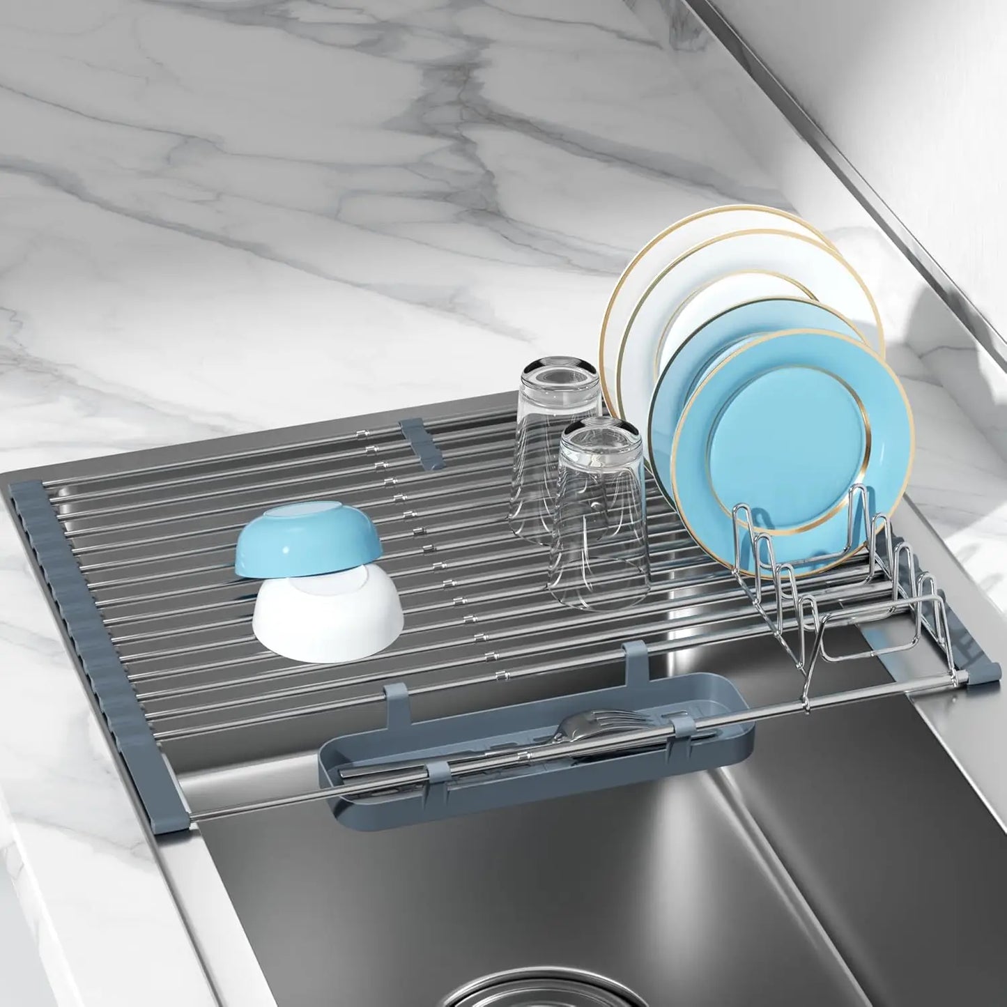 XMSJ Expandable Stainless Steel Over-Sink Dish Rack