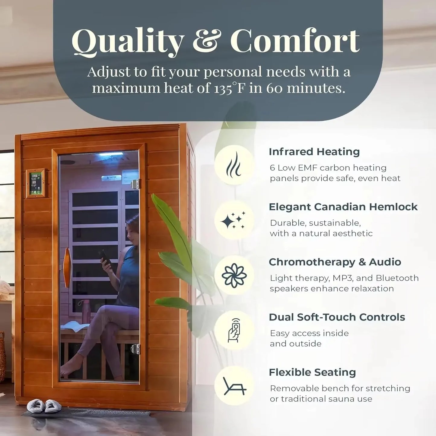 Two Person Low EMF Far Infrared Sauna With Red Light Therapy