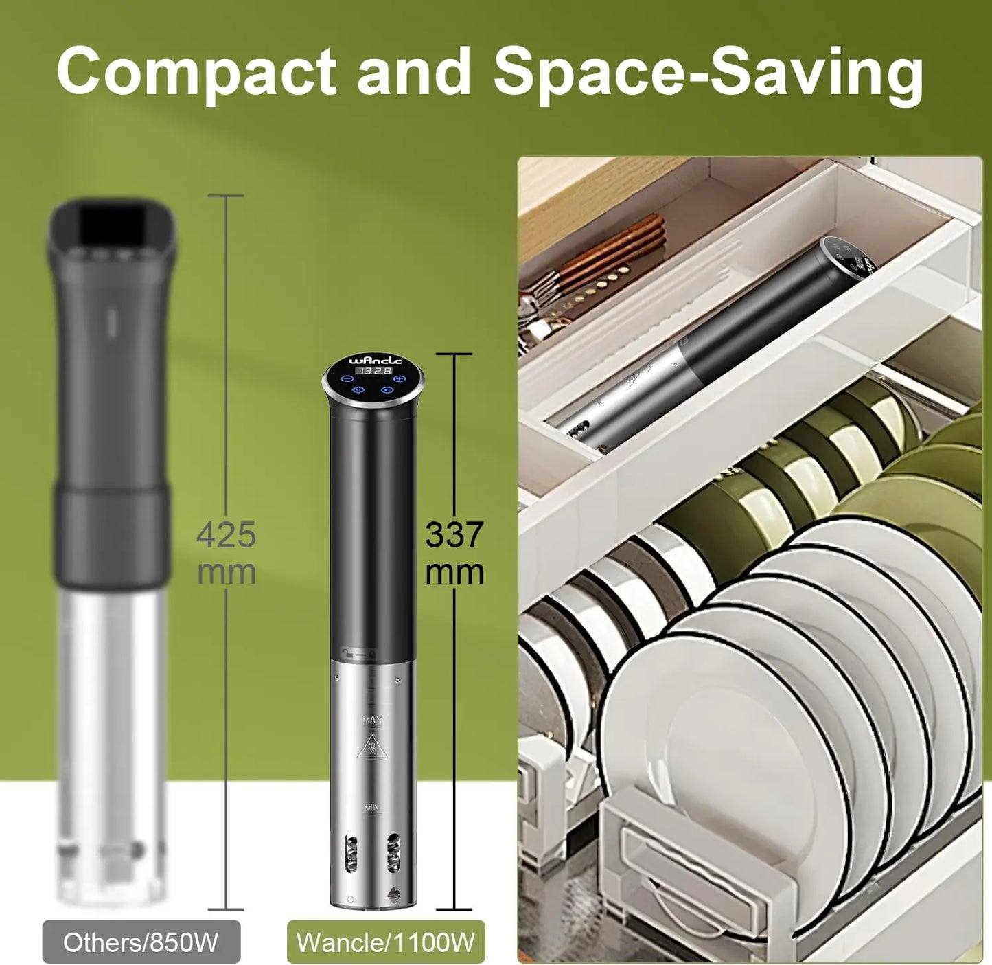 Sous Vide, 1100W Immersion Circulator, IPX7 Sous Vide Cooker, Small Space-Saving Design, Sous Vide Machines with Accurate