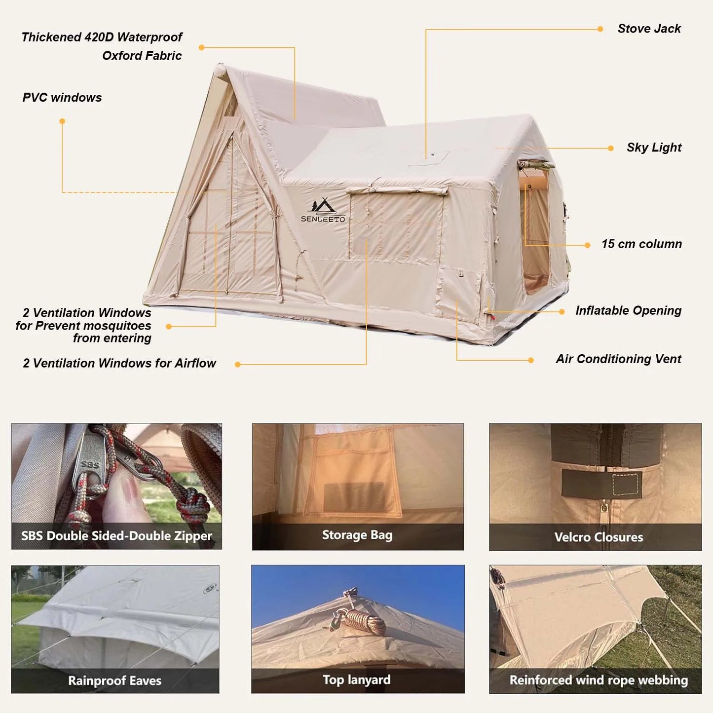 SENLEETO Inflatable Cabin Tent For Camping With Quick Setup