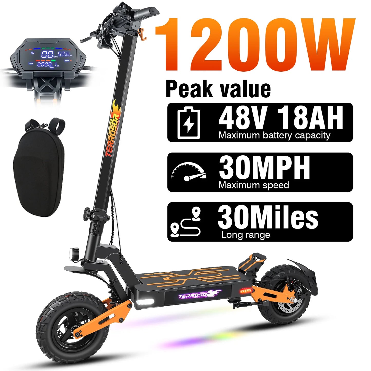 LELEKUAIC Electric Scooter 1200W Motor Up To 28 MPH 20mi