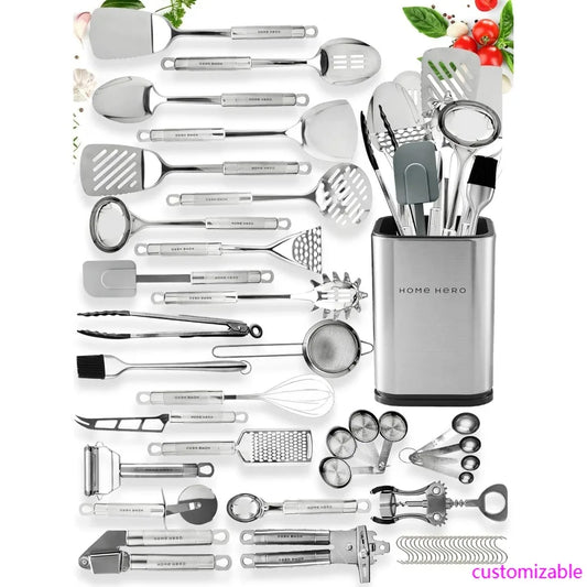 XMSJ Stainless Steel Kitchen Utensil Set Nonstick Heat Resistant Tools