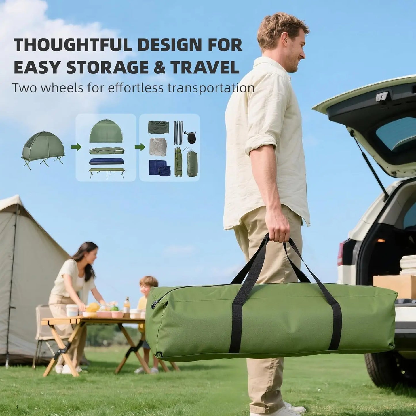6-In-1 Folding Tent Cot With Mattress For Outdoor Camping