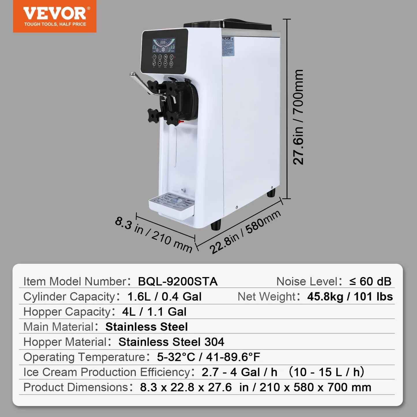 VEVOR Commercial Ice Cream Machine Single Flavor Soft Serve