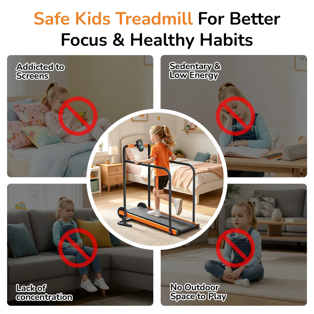 Akluer Non Electric Kids Walking Pad Treadmill With Padded Rails