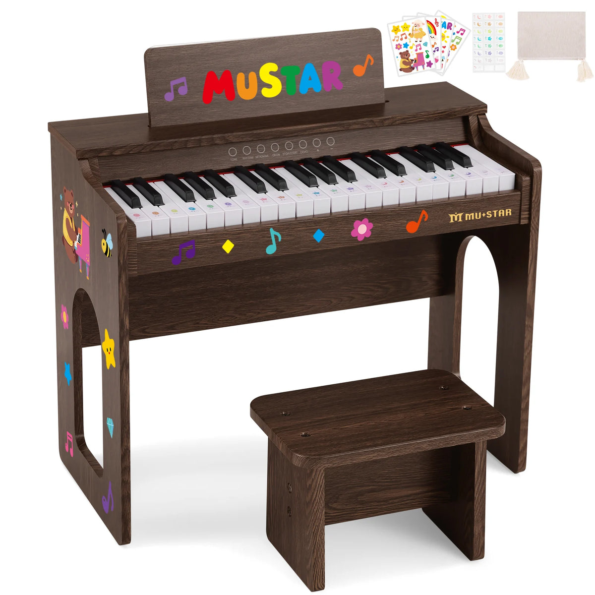 Mustar Digital Piano Keyboard Set With Bench And Educational Accessories