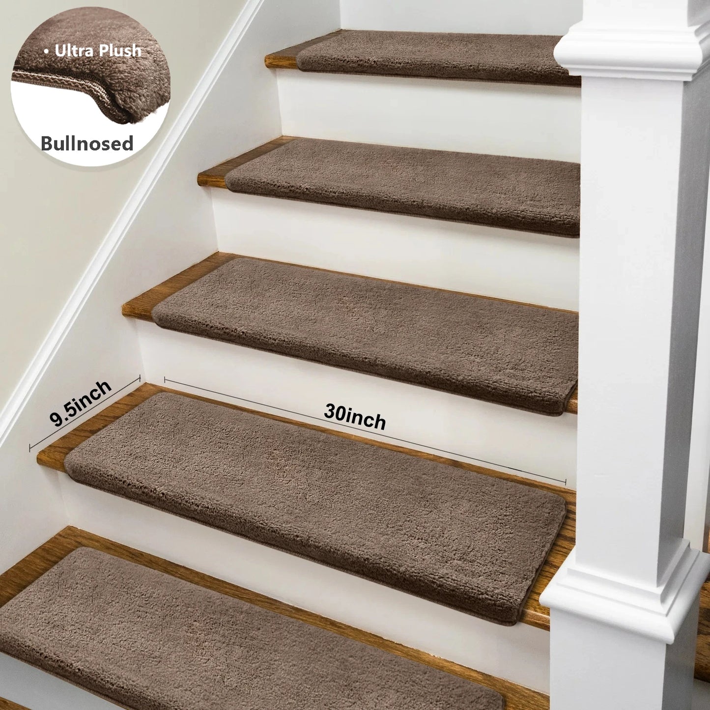 Bullnose Non Slip Stair Treads Ultra Plush Peel and Stick