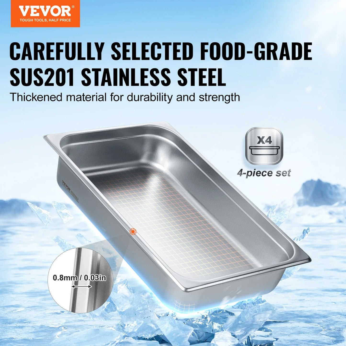 SucceBuy Anti-Jam Stainless Steel Steam Table Pan With Lid