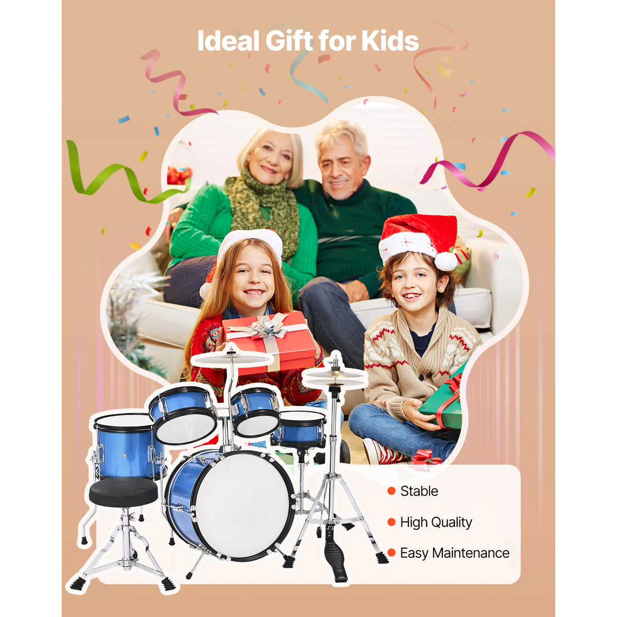 SucceBuy Kids Drum Set With Adjustable Throne And Cymbal