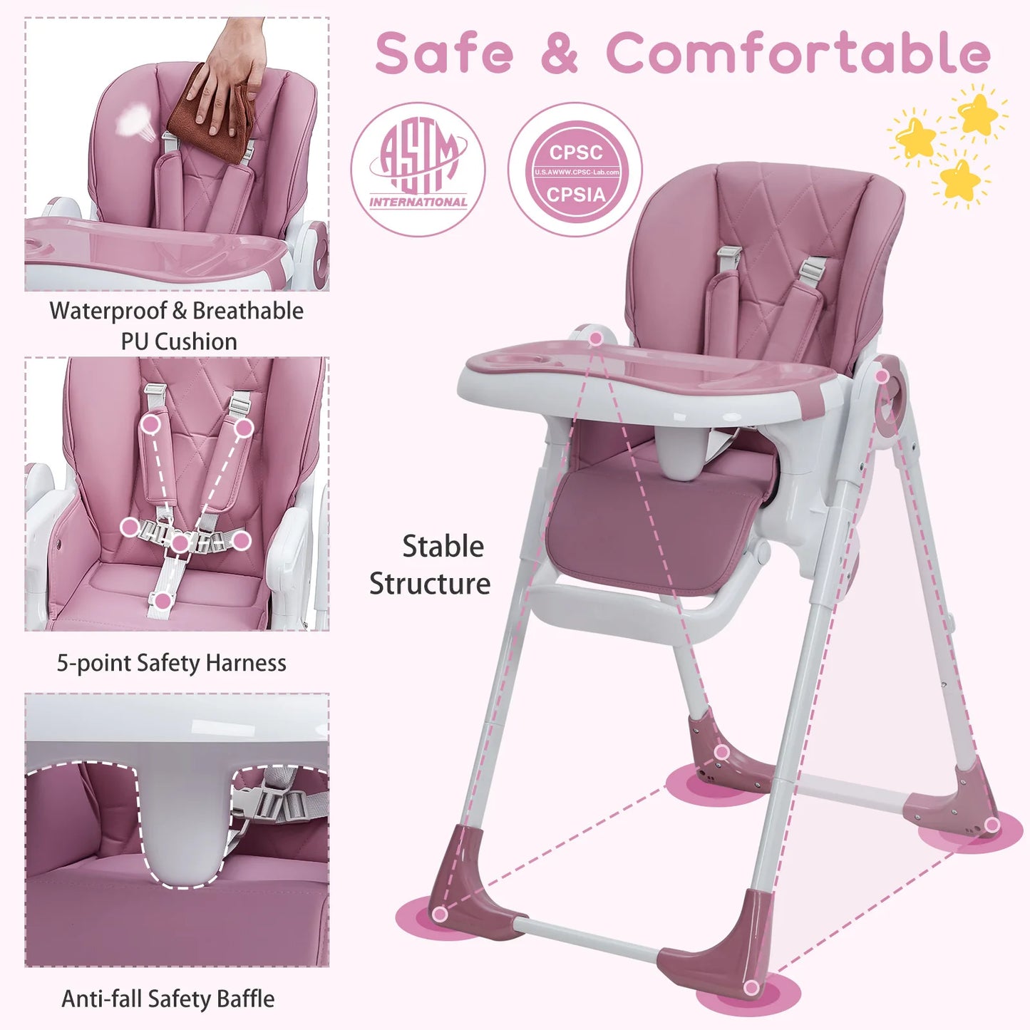 Baby High Chair Multifunctional With Adjustable Height And Recline