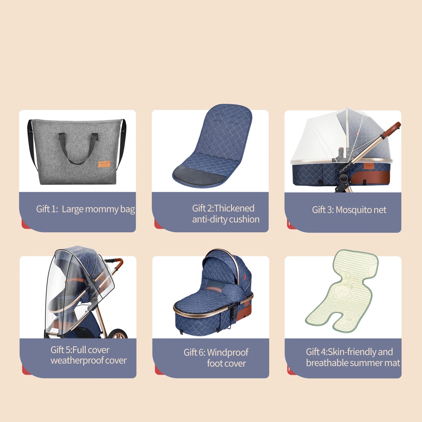 High Landscape Three-in-One Baby Stroller With Reversible Seat
