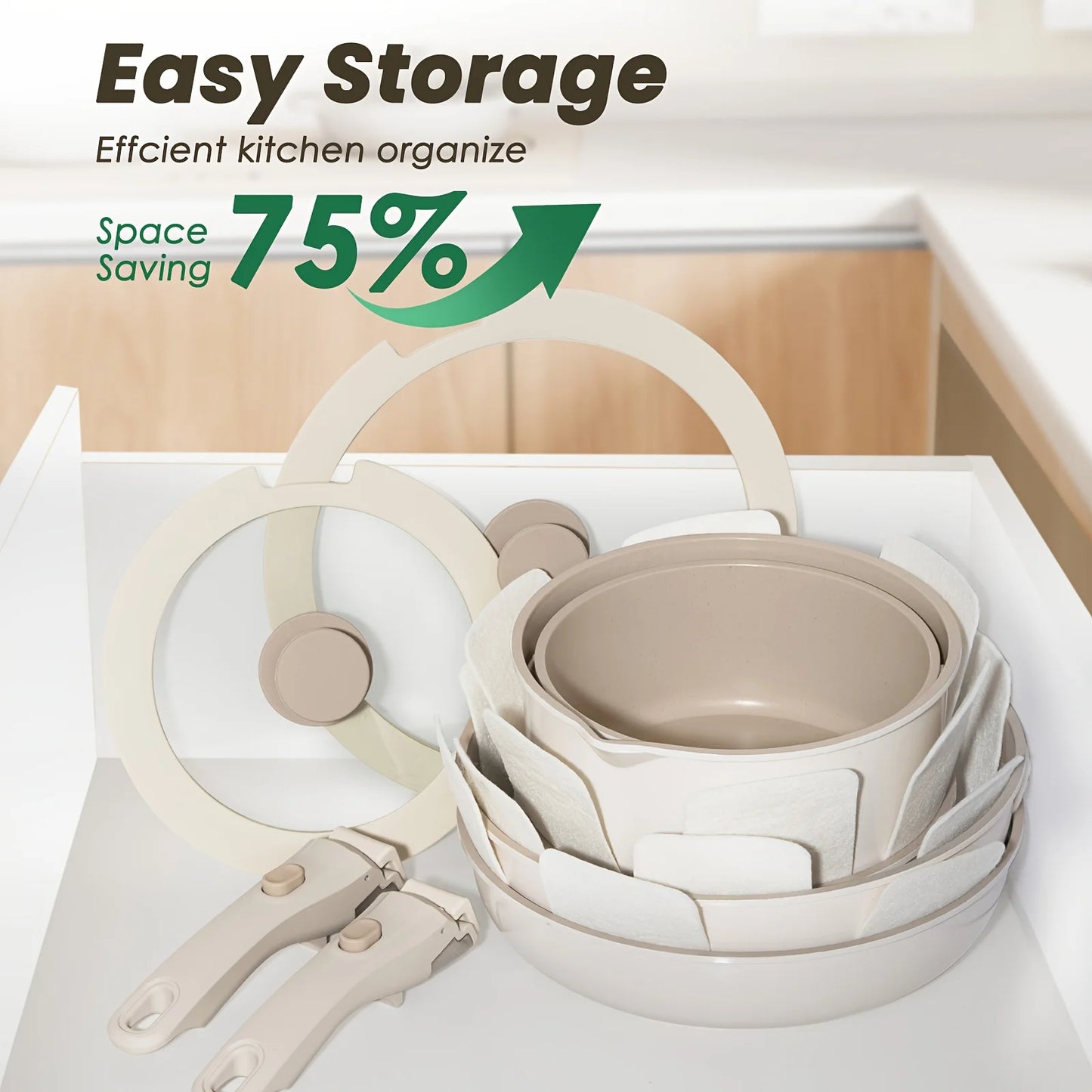 Nonstick Ceramic Pots And Pans Set With Removable Handles