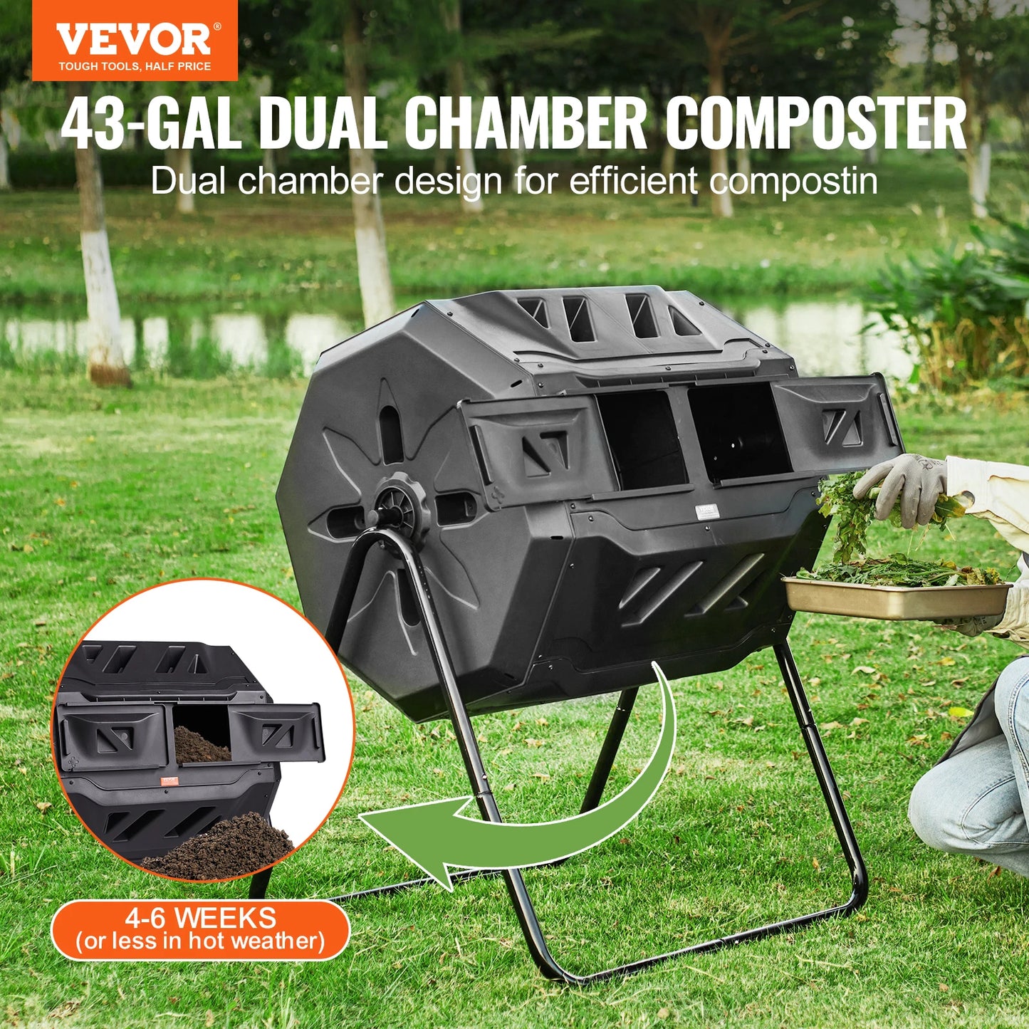 Dual Chamber Compost Tumbler Bin BPA Free For Outdoor Garden