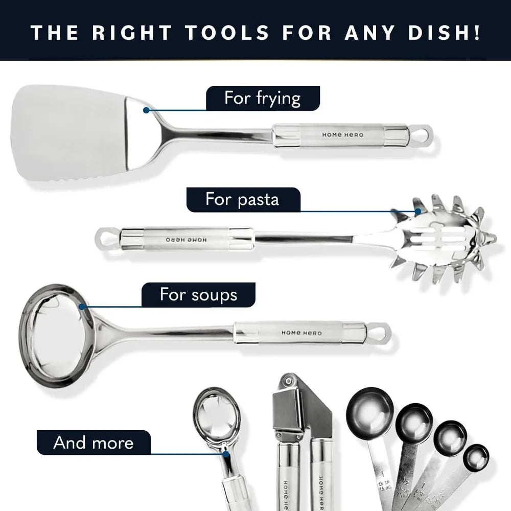 XMSJ Stainless Steel Kitchen Utensil Set Nonstick Heat Resistant Tools