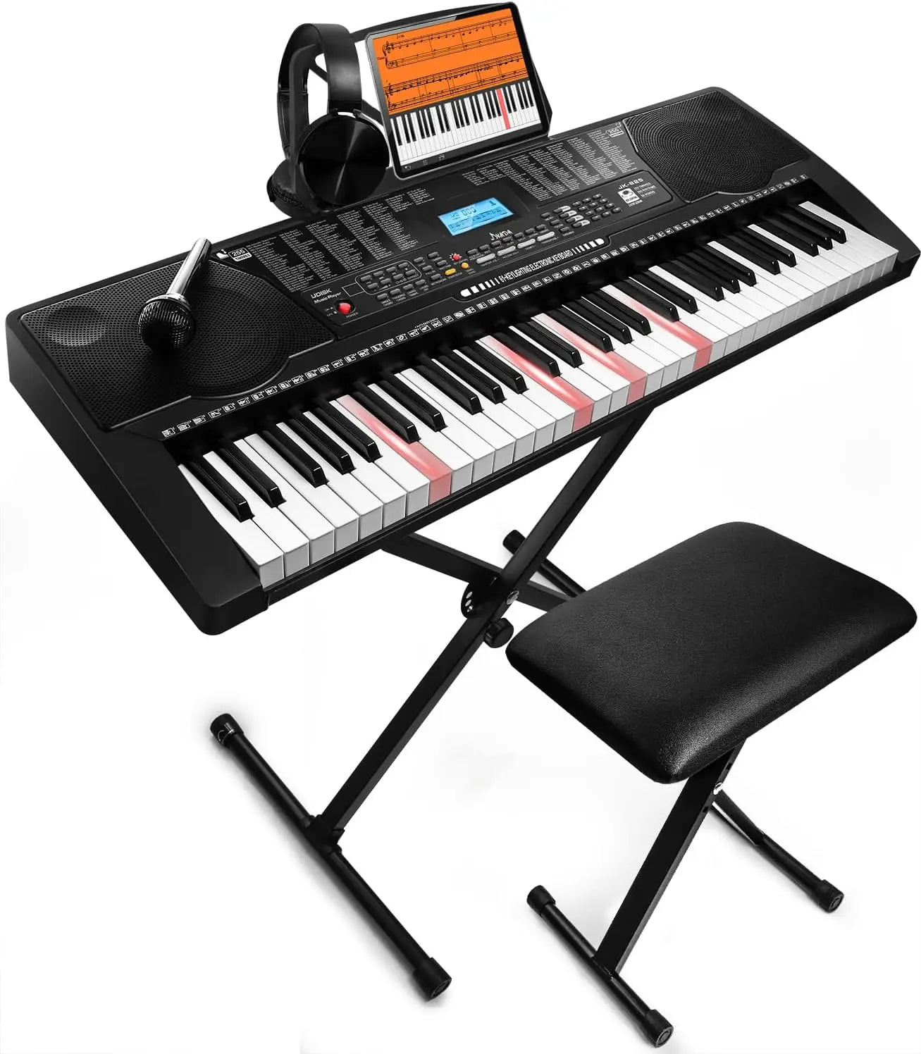 Portable 61-Key Keyboard Piano With Lighted Keys Headphones