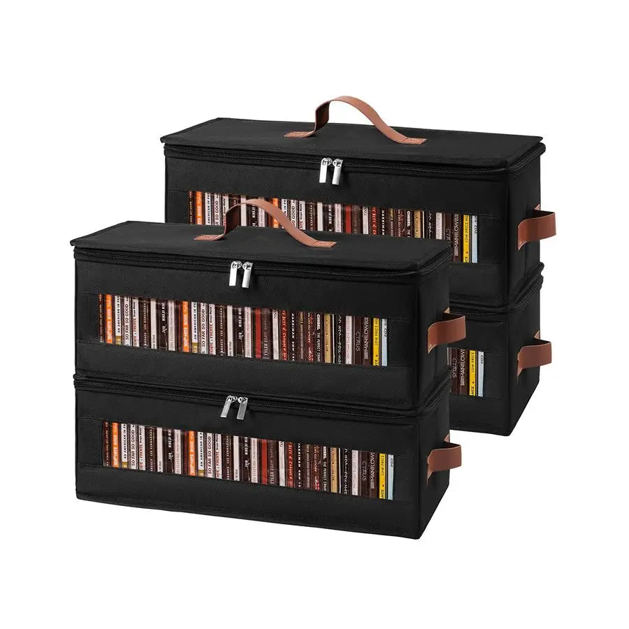 CD Storage Box 4 Pack CD Case Holder with Clear Window, Holds 150 Jewel Cases, Media Storage Rack for DVDs, CDs, Video Game Disk