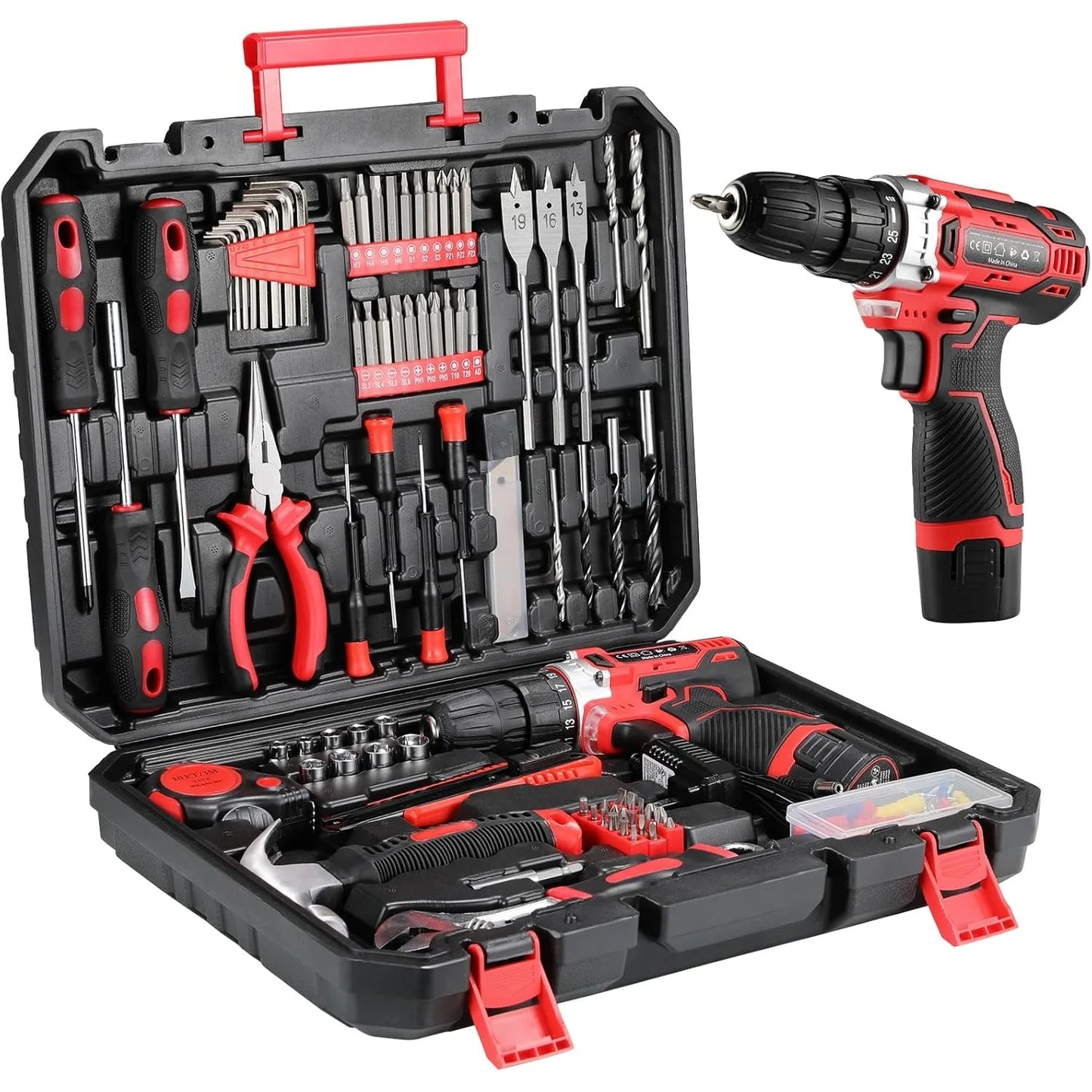 TLGREENDIY 138 Piece Power Tool Set With 12V Cordless Drill Kit