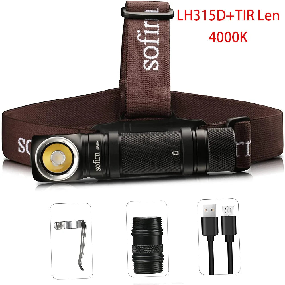 Sofirn SP40A TIR Optics Lens Headlamp TN-3535 LED 18650 USB Rechargeable Head Lamp 1200lm Torch with Magnet Tail Cap