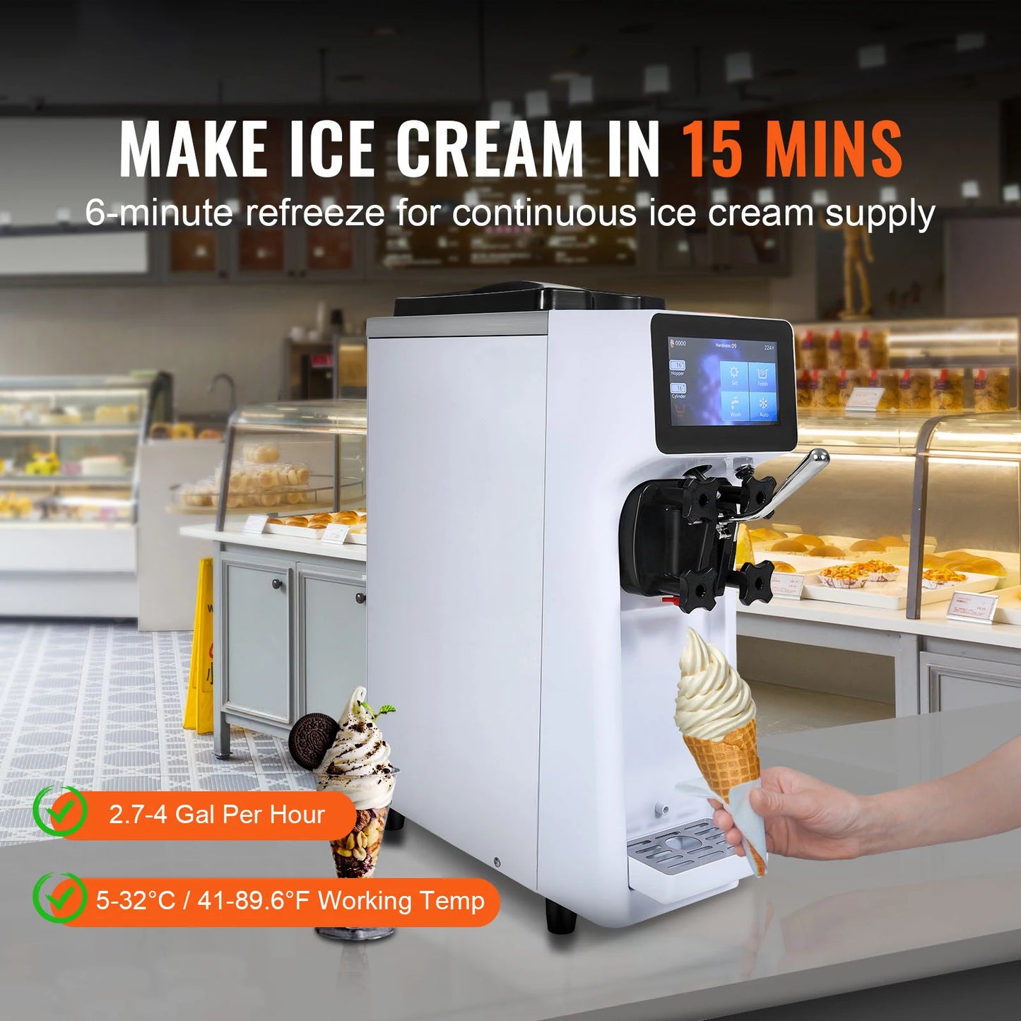 VEVOR Commercial Ice Cream Machine Single Flavor Soft Serve