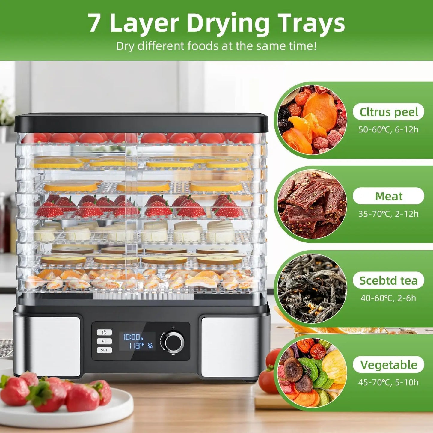 XMSJ Digital Stainless Steel Food Dehydrator With 7 Trays For Jerky