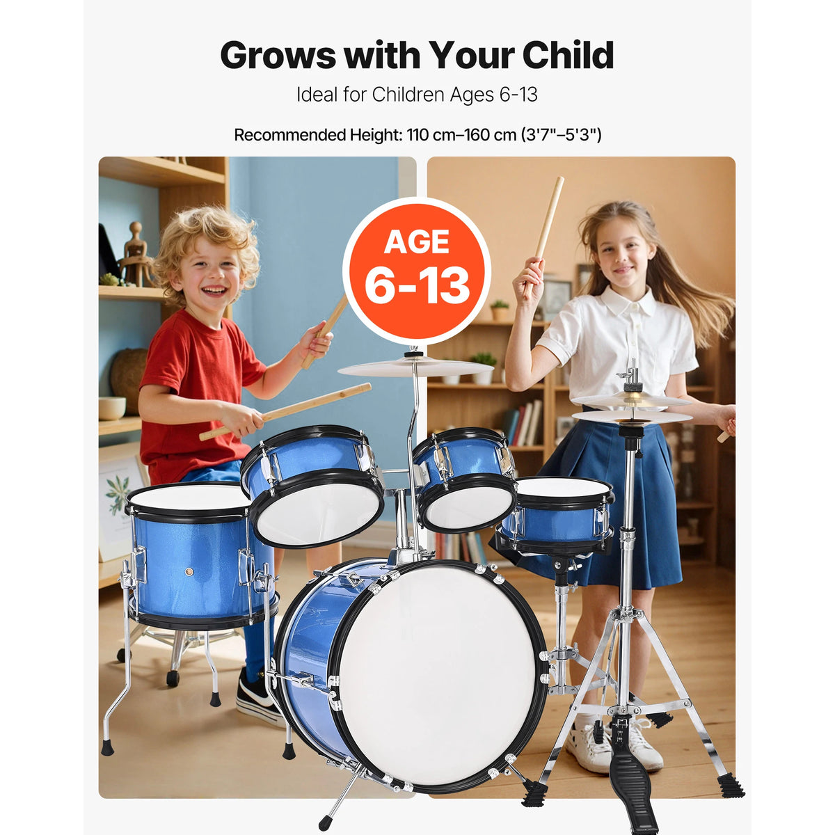SucceBuy Kids Drum Set With Adjustable Throne And Cymbal